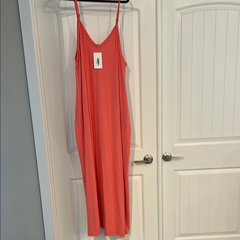 Slip Maxi Dress with Spaghetti Straps in Coral